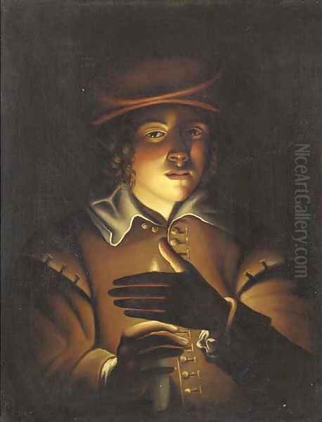 A boy holding a candle Oil Painting by English School