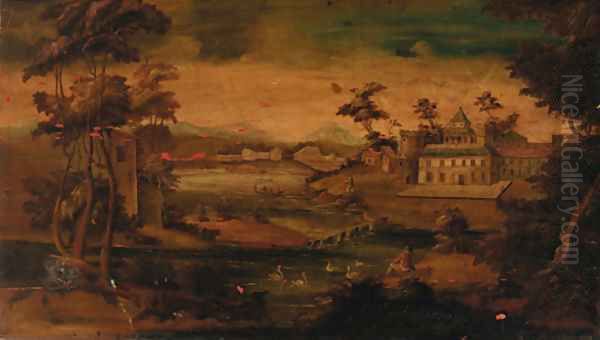 Figures in a chinoiserie landscape Oil Painting by English School