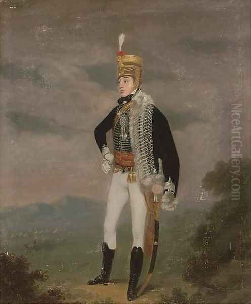 Portrait of a Hussar, full-length Oil Painting by English School