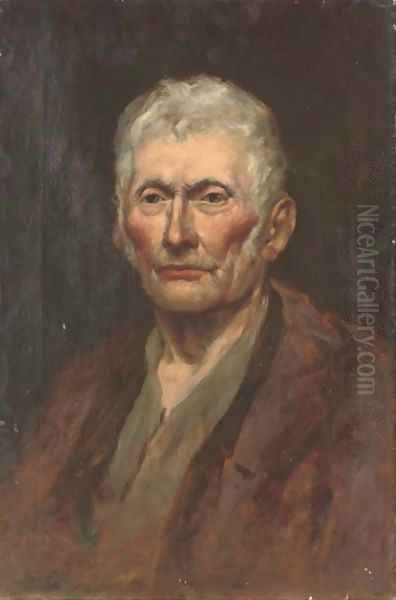 Study of a gentleman, bust-length, in a brown coat Oil Painting by English School