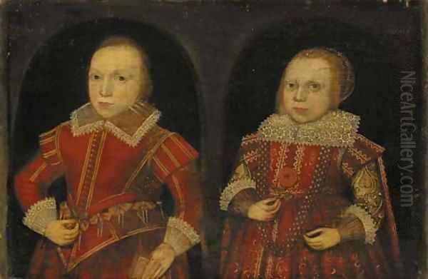 Double portrait of a boy aged eight and a girl aged six Oil Painting by English School