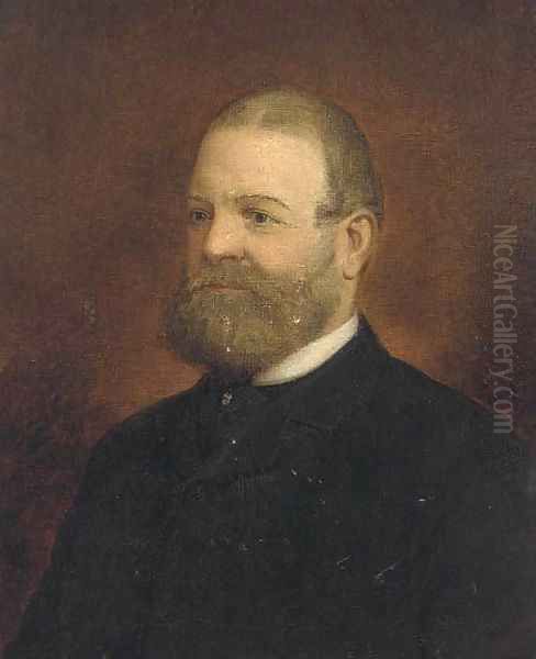 Portrait of a bearded clergyman, quarter-length, in a black jacket and collar Oil Painting by English School