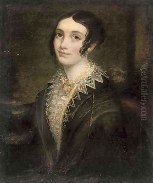 Portrait of a lady, half-length, in a black dress with lace trim Oil Painting by English School