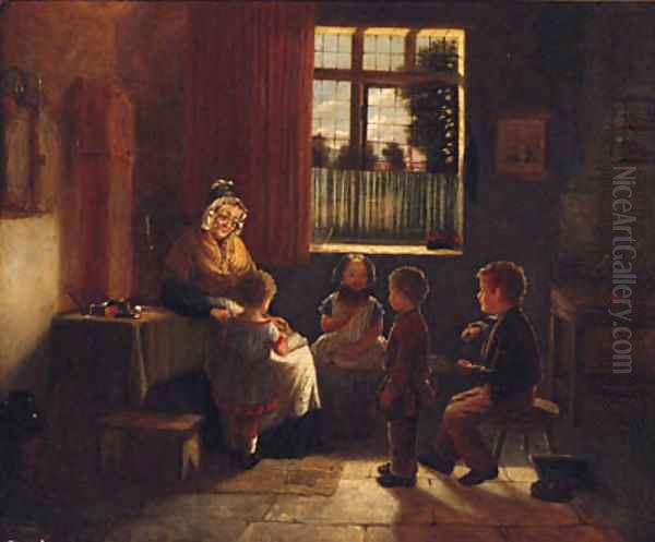 The Reading Lesson Oil Painting by English School