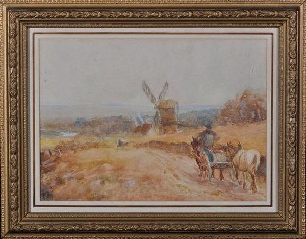 A Horsecart Approaching A Windmill Oil Painting by John Falconar Slater