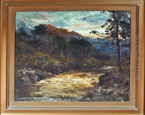 A Northumberland River At Sunset Oil Painting by John Falconar Slater