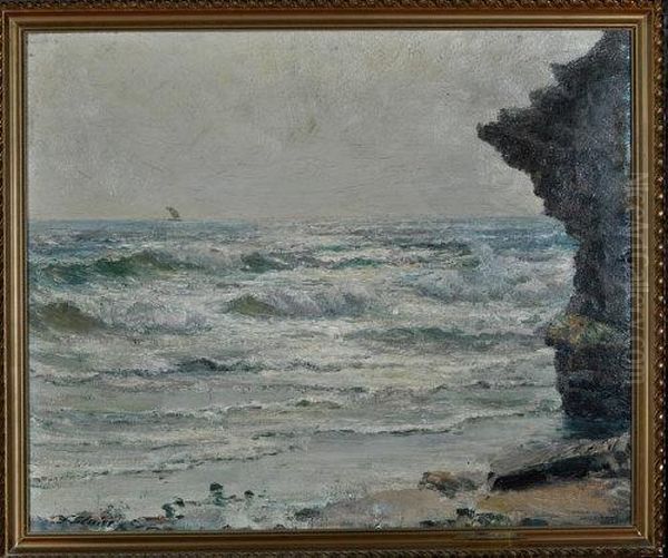 Waves Breaking On A Rocky Beach Oil Painting by John Falconar Slater