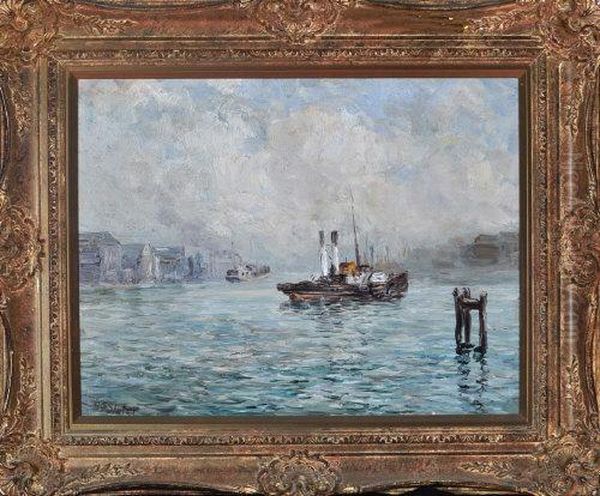 The Tyne Tug Wonder In North Shields Harbour Oil Painting by John Falconar Slater