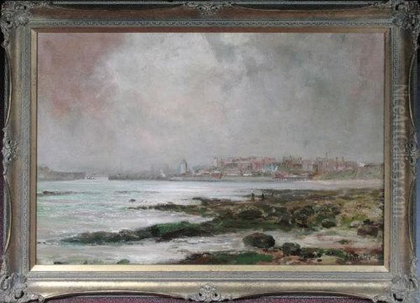 North Shields Harbour From The Black Middens Rocks At Tynemouth Oil Painting by John Falconar Slater