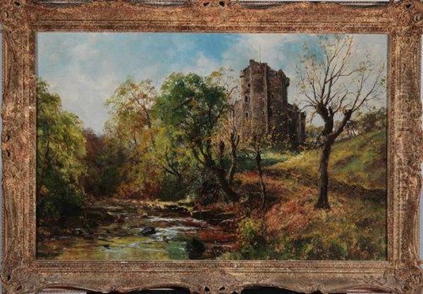 Neidpath Castle Near The River Tweed Oil Painting by John Falconar Slater