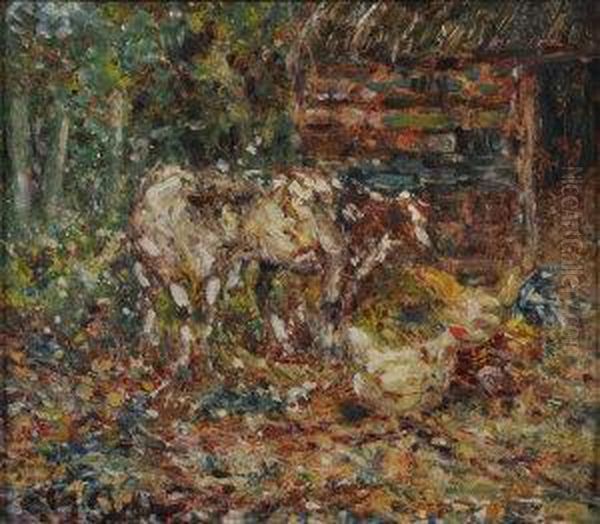 Cows And Hens Oil Painting by John Falconar Slater