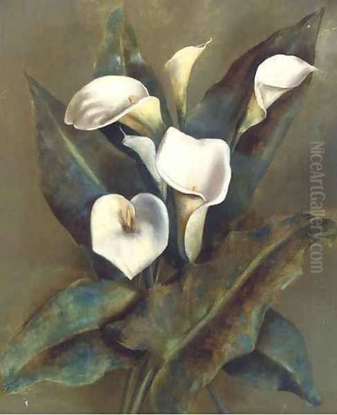 White peace lilies Oil Painting by English School