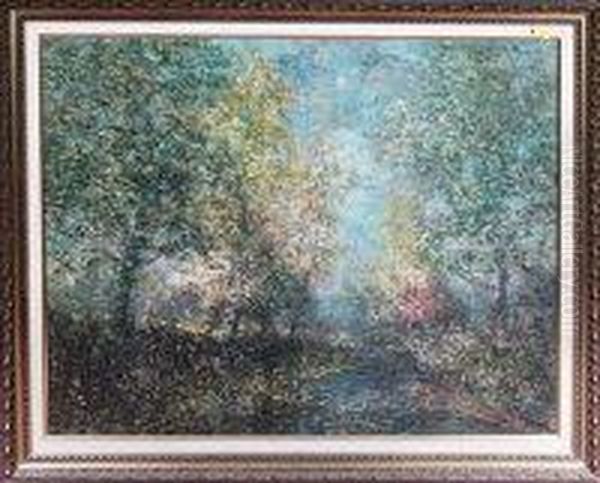 Trees In Spring - An Impressionistic River Scene Oil Painting by John Falconar Slater