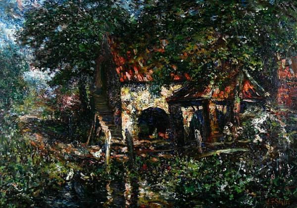 Farm House With Chickens And Byre Oil Painting by John Falconar Slater