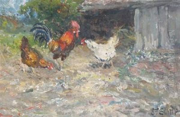 Study Of Three Chickens Oil Painting by John Falconar Slater