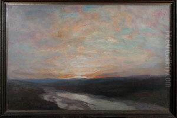 An Upland River At Sunset Oil Painting by John Falconar Slater