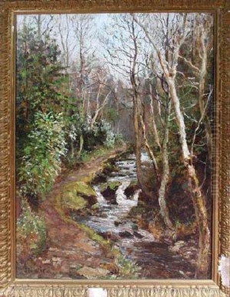 A Tree-lined River Oil Painting by John Falconar Slater