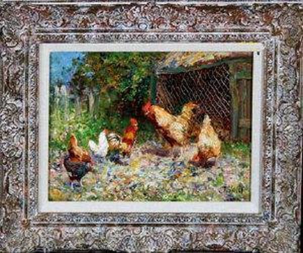 Poultry By A Coop Oil Painting by John Falconar Slater