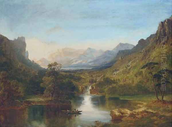 A boat in a lakeland landscape Oil Painting by English School