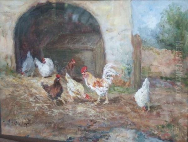 Poultry In A Yard Oil Painting by John Falconar Slater