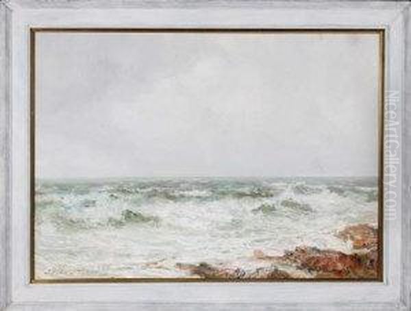 Waves Breaking On A Rocky Shore Oil Painting by John Falconar Slater