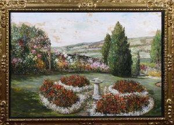 A Summer Garden With Ornamental Flower Beds And A Bird Bath Oil Painting by John Falconar Slater