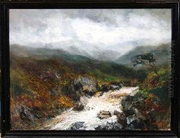 A Misty Moorland River Oil Painting by John Falconar Slater