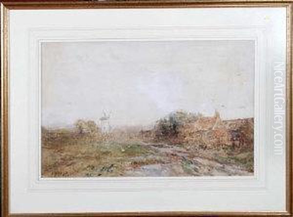 Country Landscape With A Farmhouse And A Windmill Oil Painting by John Falconar Slater