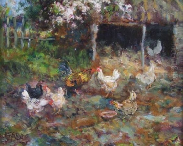 Chickens In A Farmyard Oil Painting by John Falconar Slater