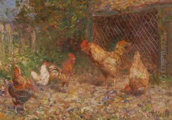 Poultry In The Farmyard Oil Painting by John Falconar Slater