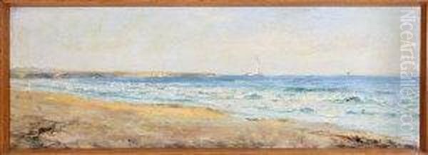 Monkseaton Beach With St. Mary's Lighthouse In The Distance Oil Painting by John Falconar Slater