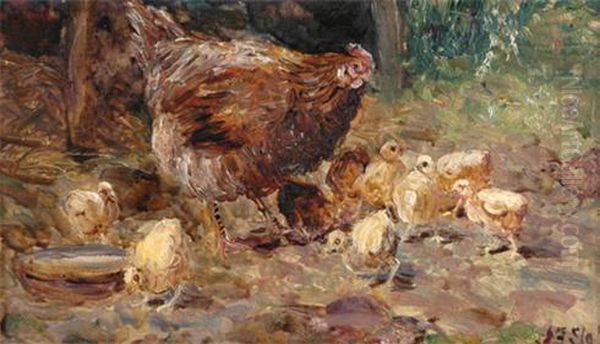 Chickens & Chicks Oil Painting by John Falconar Slater