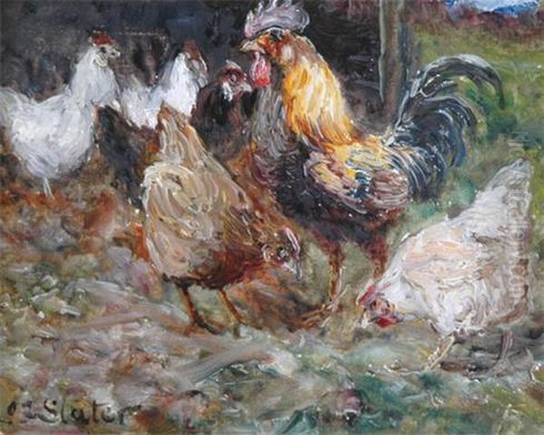 Cockerel & Chicken Oil Painting by John Falconar Slater