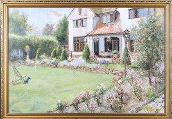 A Dog By A Deck Chair In A Summer Garden Oil Painting by John Falconar Slater