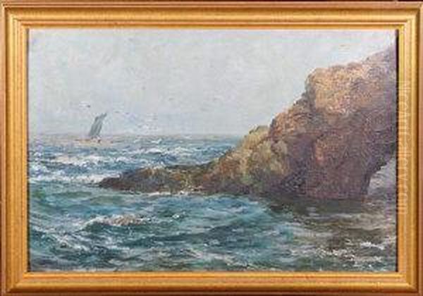 A Sailing Coble Off A Rocky Shore. Oil Painting by John Falconar Slater