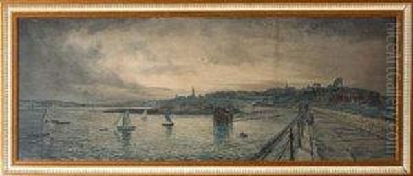 A View Of Tynemouth From The North Pier - Photogravure With Handcolouring Oil Painting by John Falconar Slater