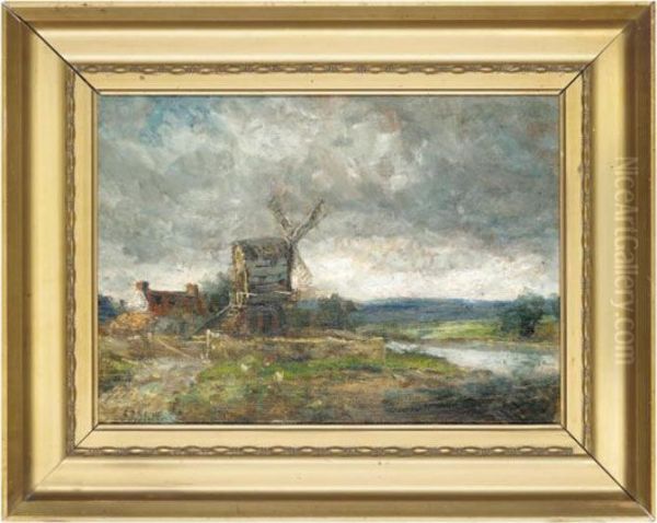 A Windmill Beside The River Oil Painting by John Falconar Slater