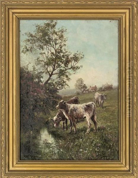 Cows By A River Oil Painting by John Falconar Slater