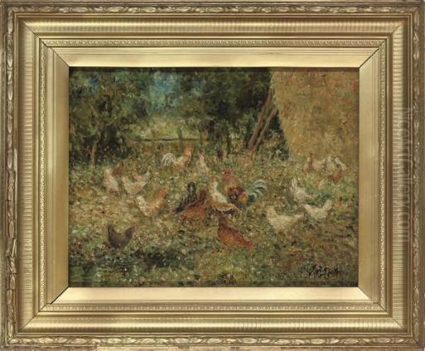 Hens In The Farmyard Oil Painting by John Falconar Slater