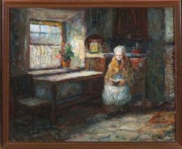 An Interior Scene With An Elderly Lady Reading A Book Oil Painting by John Falconar Slater