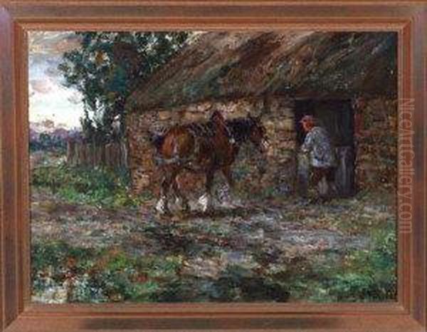 A Farmer Stabling His Horse Oil Painting by John Falconar Slater