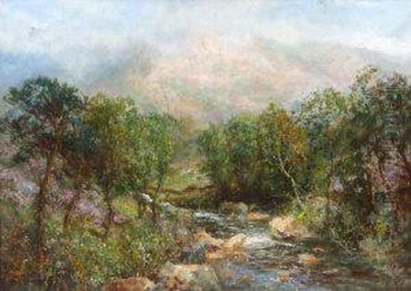 A Wooded River Valley In Springtime Oil Painting by John Falconar Slater