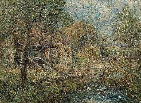 A Farmyard Oil Painting by John Falconar Slater