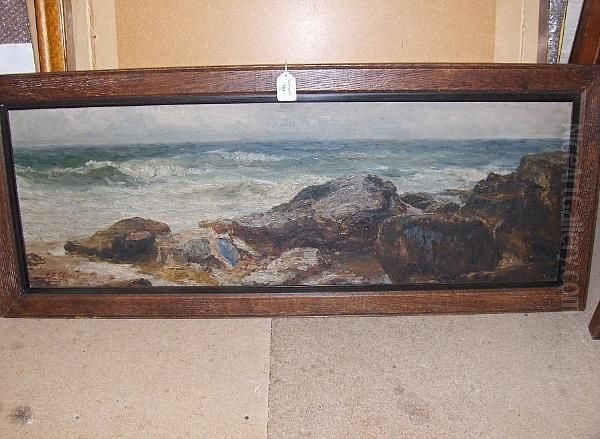 A Rocky Shoreline Oil Painting by John Falconar Slater