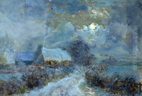 Winter Landscape With A Steadingby A Track Oil Painting by John Falconar Slater