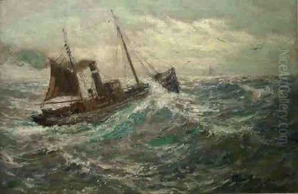 Trawler In Turbulent Seas Oil Painting by John Falconar Slater