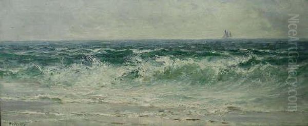 Breaking Waves With Sailing Vessel On The Horizon Oil Painting by John Falconar Slater