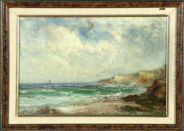 12in. X 17 1/2in. A Sunny 
Coastal Scene With A Sailing Boat In The Middle Distance Signed Oil Painting by John Falconar Slater