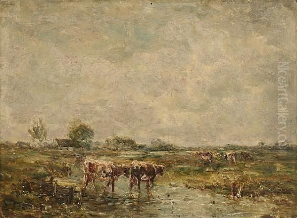 Country Landscape With Cattle By A Stream Oil Painting by John Falconar Slater