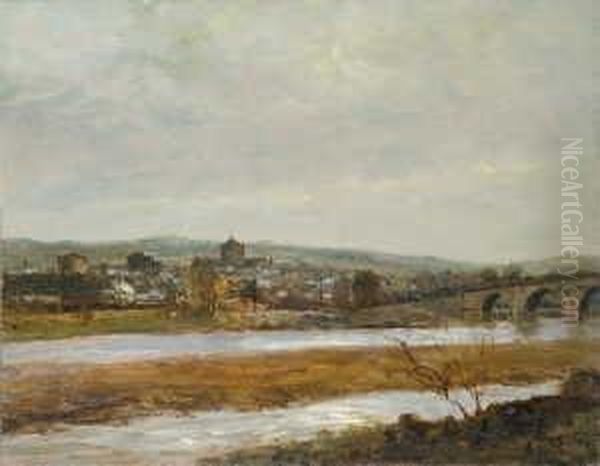 Flusslandschaft Mit Einem Stadtchen. Oil Painting by John Falconar Slater